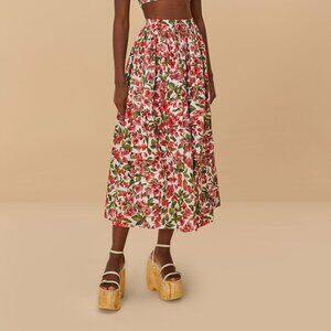Pink Halftone Bougainvillea Organic Cotton Maxi Skirt